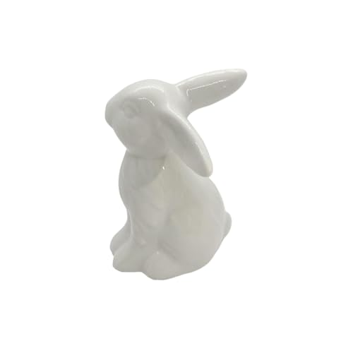 Lapin de lapin en céramique blanc, Figurines de céramique de lapin de Pâques - Décor de statue de lapin de vacances,Ornement de bureau de sculpture de lapin de Pâques pour la pièce maîtresse de table