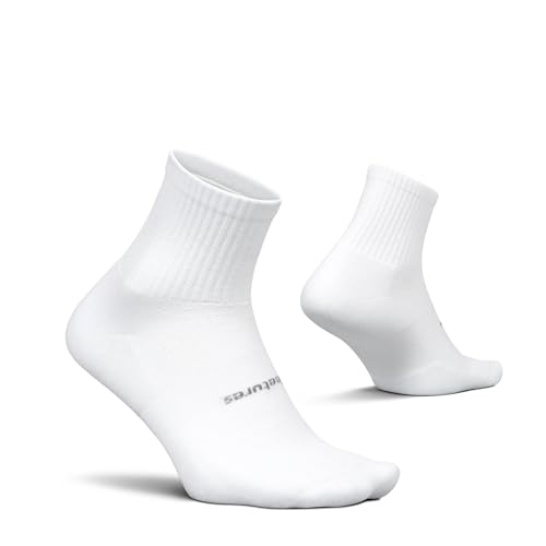Feetures High Performance Max Cushion Quarter Tall Sock for Women & Men - Moisture-Wicking Athletic Socks - White - M (1 Pair)