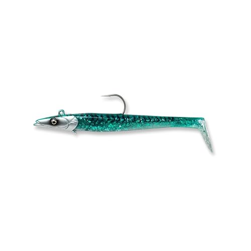 Savage Gear Sandeel Fishing Bait, 2 1/3 oz, Mackerel, Realistic Contours & Movement, Durable Construction, Two Tie Points, 5X Hooks, Holographic Eyes, Bait Keeper