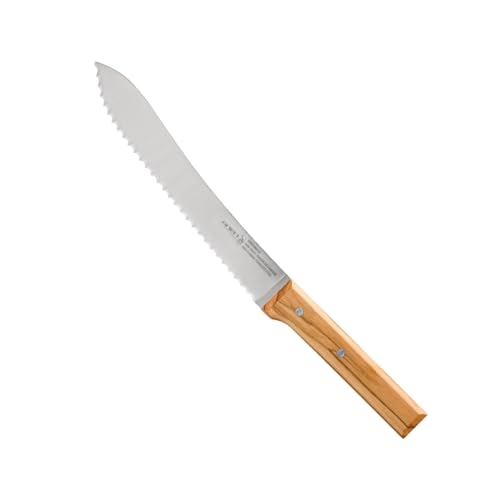 OPINEL Parallèle Brotmesser 21 cm Wellenschliff-Klinge aus X50CrMoV15 Edelstahl, Buchenholzgrifft, gefertigt in Frankreich, Silber