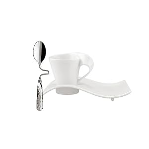 Villeroy & Boch NewWave Café Espresso Set, 3 Pieces, Premium Porcelain, White