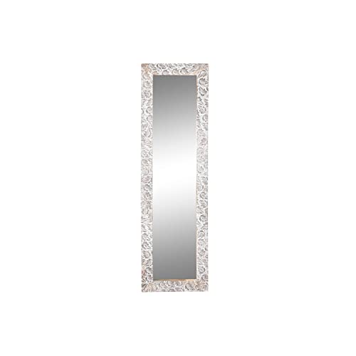 DKD Home Decor Miroir Mural 44 x 3 x 150 cm, Verre Marron, Blanc, Bois de manguier Indien, Bois MDF décapé