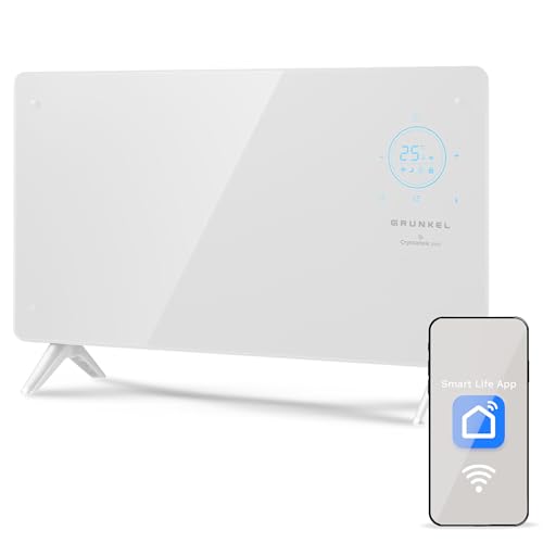 GRUNKEL - Emisor Térmico GP-2000CT 2000W | Panel Digital con Wi-Fi | 3 Niveles de Potencia | Programación 24H | Termostato Regulable | App Móvil | Panel de Cristal | Bloqueo Infantil