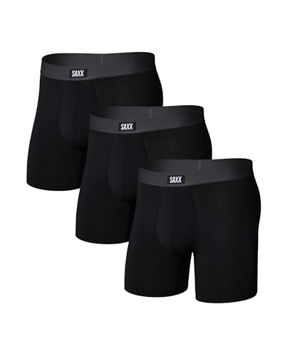 SAXX Underwear Co. Mens Core Cotton Boxer Brief Fly 3-Pack Black/Graphite Medium
