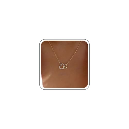 Cybche Collier Pendentif Double Coeur Collier Choker Coeur En Cristal Colliers Coeurs Emboîté Colliers Chaine Coeurs En Or Cz Bijoux Pour Femmes