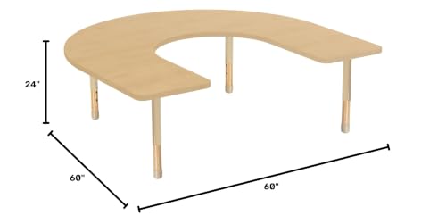 Image of Factory Direct Partners 60 inch x 66 inch Horseshoe Kids Classroom Table with Adjustable Chunky Wood Legs