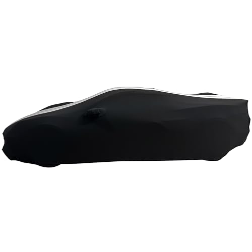 Image of SR1 Performance USA Audi R8 Car Cover Indoor Custom Fit 2008-2023 Ultraguard Stretch Satin - Soft Luxury Dustproof Garage Storage Cover for Audi R8 Coupe & Spyder (Black with Gray Stripes)