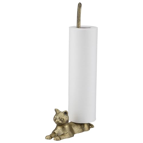 Thenshop Gold Cat Paper Towel Holder 13.47 Cast Iron Toilet or Kitchen Paper Holder Funny for the Floor or Counter in the Kitchen or Bathroom