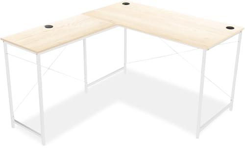 牧小苫\msmr L字デスク デスク パソコンデスク 学習机 勉強机 シンプル 省スペース 幅115cm+80cmパソコンデスク L字型 木製 コーナーデスク テレワーク 作業台 ホワイト・ブラック・ホワイトメープル・ブラックメープル (ホワイトメープル)