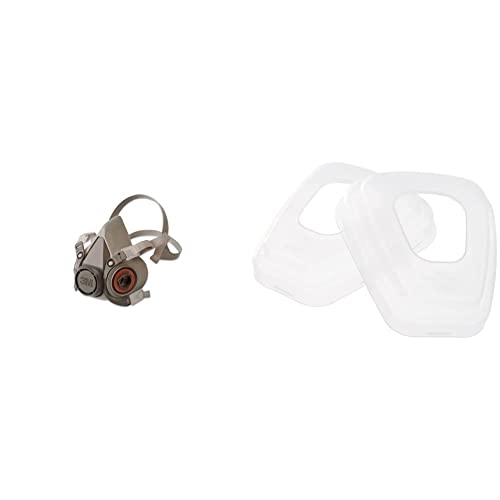 3M 6100M Respiratore a Semimaschera anti-gas/anti-fumo Riutilizzabile, Misura Piccola, Certificato EN di sicurezza, Taglia M & 501 Set 2 Ghiera Coprifiltro Per Filtri Serie 5000