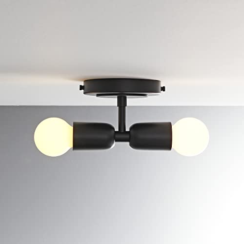 Image of BRIGHTTIA Luna Duo 2 Light Wall Sconce - Mid Century Modern Fixture for Wall & Ceiling - Minimalist Edison Lamp for Hallway and Bathroom Vanity - Matte Black (BW0026-2B)