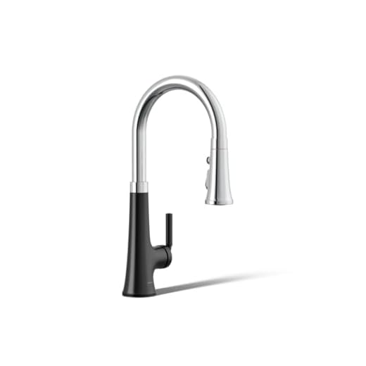 Kohler 23764-CBL Tone Pull Down Kitchen Faucet, Kitchen Sink Faucets with Pull Down Sprayer, Polished Chrome with Matte Black