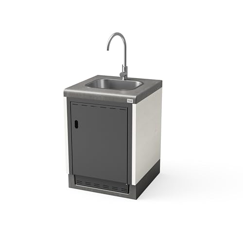 TUOZI   Módulo de pie KITAWAY SINK & TAP 61 para Barbacoa de Obra Prefabricada (Blanco, Gris   61 x 63 x 63 cm)   Uso en Exteriores