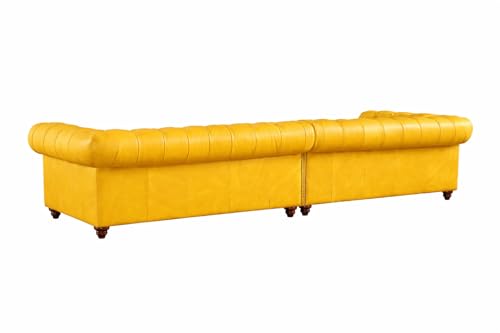 Image of UMAR ARTS Luxury Chesterfield Leatherate Sofa Set, Tufted Genuine Leatherate, Classic Living Room Furniture (Yellow 4 Seater)