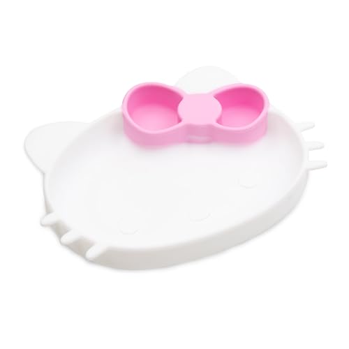 Image of Bumkins Toddler and Baby Suction Plate, Silicone Grip Dish, Baby Led Weaning, Kids Feeding Supplies, Non Skid Sticky Bottom, Platinum Silicone, for Children Ages 6 Months Up, Hello Kitty