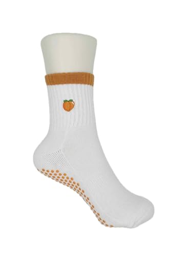 Cute Non-Slip Crew Socks with Embroidered Design - Anti-Skid Yoga, Pilates, Lagree, Barre, Dance - Socks with Grips3