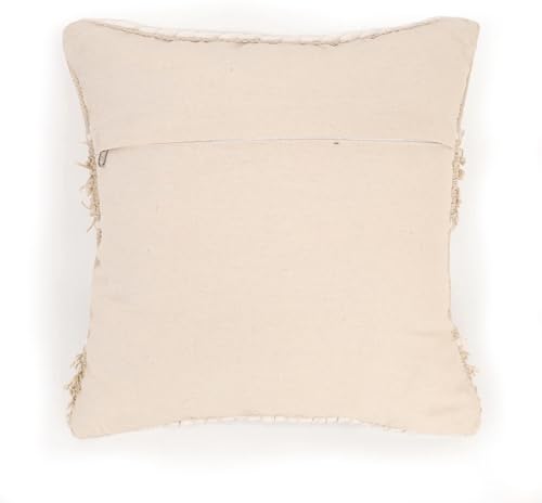 Image of Boho Cushion Covers 16x16 Inch Pack of 2 | Handcrafted Woven Tufted Cotton Throw Pillow Covers | Bohemian Decorative Sofa Cushion Cover Both Sides Fabric | Beige Cream Textured Pillow Covers