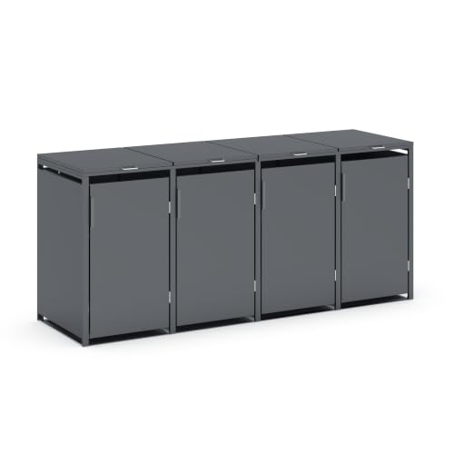 SMARTBOX 4er Mülltonnenbox für 240 l in Anthrazit - Premium Verkleidung Wetterfest & Korrosionsbeständig - Storage Cabinet Möbelschrank mit Gasdruckdämpfer Soft-Close Deckelseilzug Magnetverschluss