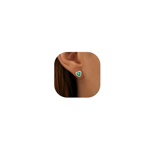 GIFT4U Mothers Day Gifts for Mom Wife Grandma, Green Emerald Earrings for Women May Birthstone Earrings Emerald Jewelry S925 Sterling Silver Heart Stud Earrings for Girls Gifts for Teen Girls Her Female