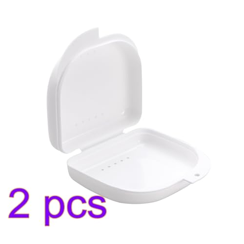 ULTNICE 2 X Zahnspangendose Mit BelüFtungslöChern Und Schnappverschluss, Prothesendose, Aufbewahrungsbox FüR Retainer, Prothese, Weiß, 8,5 X 8,2,8 Cm