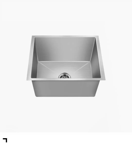 Image of NIRALI Kitchen Sink 24 inch x 20 inch Square 304 Stainless Steel | Single bowl Sink Round Coupling | Rust & Stain Resistant | Matt Finish | Minimizes Sound Molly Square Sink (SS-304) (24 inch x 20 inch x 8 inch)