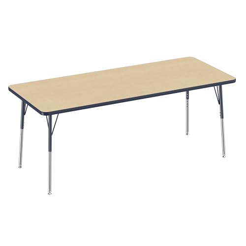 FDP 30" x 72" Rectangle Table with Swivel Glide Legs - Maple/Navy