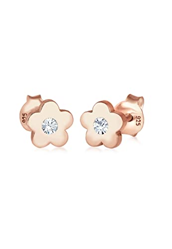 Elli Boucles d'Oreilles Fleur d'enfant rose en cristal plaqué or en argent 925