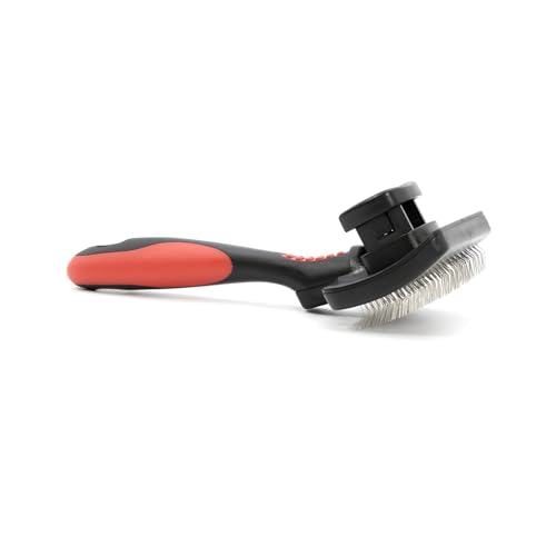 Image of Jeffers Pet Self-Cleaning Slicker Brush for Dogs & Cats - Self Cleaning Button, Removes Tangles & Loose Hair, Non Slip Handle for Easy Grooming, Go To Gift for Pet Owners - Black, Red - Small
