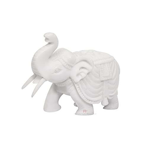 Image of Handicrafts Paradise 2.25 Inch White Marble Elephant Showpiece Hand-Made Elephant Figurine DesignVastu Decor Statue for Home Office Table and Gift Item