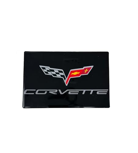 Image of SR1 USA C6 Corvette Sun Visor Label Cover Decal - Set of 2 Domed Emblem Interior Decals Accessories Gloss Black for 2005-2013 Corvettes