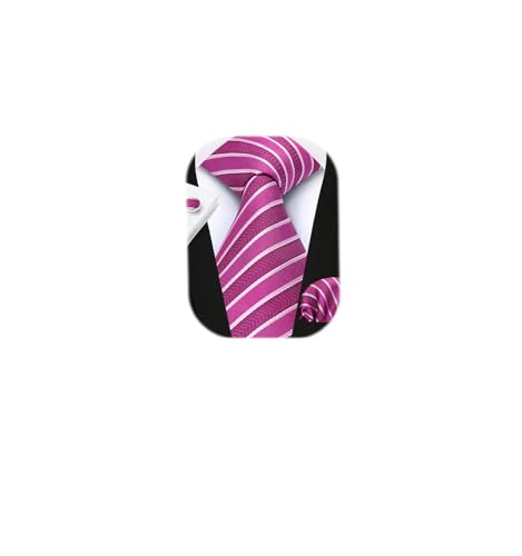 Image of Enlision Mens Ties Stripe Tie and Pocket Square Set Classic Formal Woven Neckties Handkerchief Cufflinks Wedding
