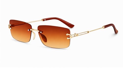 Image of FAVELA Premium Rimless Rectangular Sunglasses for Men & Women | Gold Tinted Luxury Eyewear | Lightweight Metal Frame | UV400 Protected Stylish Goggles | Medium Size