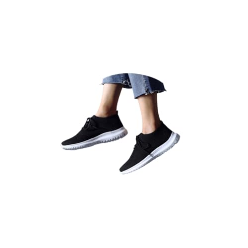 Women's Walking Shoes Lightweight Running Tennis Shoes for Women Lace up Slip on Casual Sneakers Breathable Mesh Knit Classic Solid Color Sneakers with Comfy Cushion Sole for Gym Travel Work