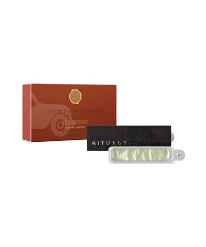 RITUALS Auto Lufterfrischer Suede Vanilla Luxus Parfüm aus der Private Collection Hält Ihr Fahrzeug monatelang frisch Passt in jedes mit wiederverwendbarem Holzhalter 2 x 3g