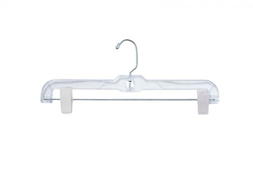 NAHANCO Plastic Skirt/Pant Hangers - Jumbo Weight w/Long Hook and Plastic Clips - 14" Clear (Pack of 100)