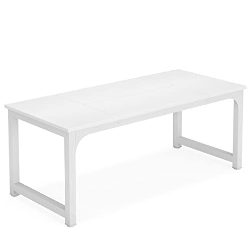 Tribesigns Modern Computer Desk, 70.8 X 31.5 Inch Large Office Desk Computer Table Study Writing Desk Workstation For Home Office, White Metal Frame #TOP28
