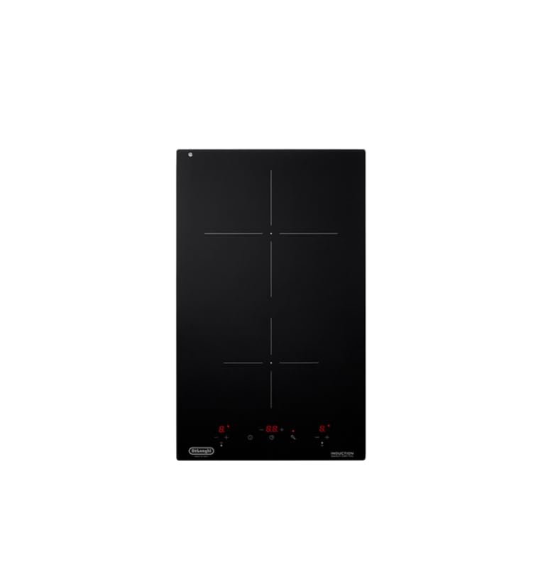 De'Longhi Pin32 - Placa de cocina eléctrica, línea Domino, de inducción, 2 zonas, 3600 W, 30 cm, cable superior, control táctil, temporizador, vitrocerámica, negro