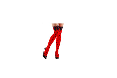 Sexy Red & Black Polka Dot & Black Bow Stockings Hold Ups Fancy Dress Party Cosplay Lingerie