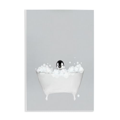 Image of Penguin Bath Cute Animal, 13 x 19 Inch Mounted Print on Wall Plaque