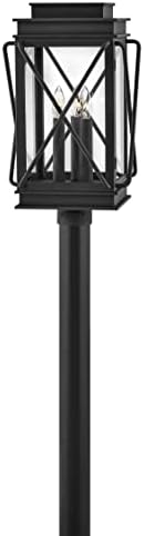 Hinkley Montecito Medium Post Top or Pier Mount Outdoor Lantern, Aluminum, Clear Glass, Timeless Elegance, Museum Black Finish