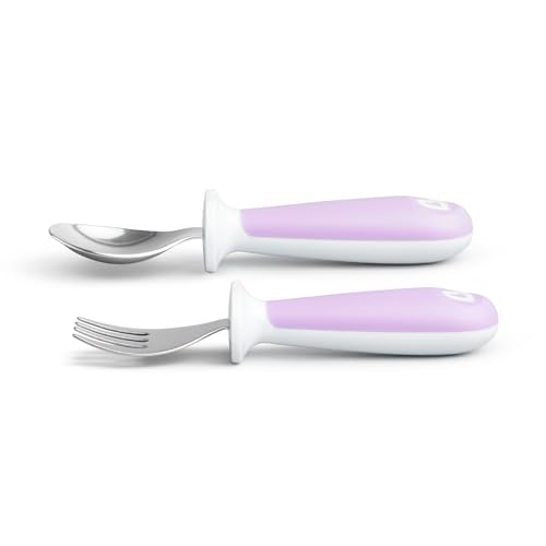 Image of Munchkin Raise Toddler Fork & Spoon Set for Mealtime, BPA Free, Purple | 12+ Months | Includes 1 Forks & 1 Spoons | Self-Feeding Essentials