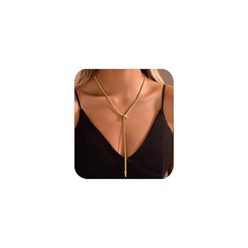 UOOANUO Snake Long Necklace 14k Gold Plated Charm Stainless Steel Adjustable Snake Chain for Party Jewelry (14K Gold)