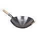 HEMOTON Acero al Carbono Stir Fry Wok: Hierro Fundido Stir Pan con Mango de Madera Wok Chino para Cocina casera