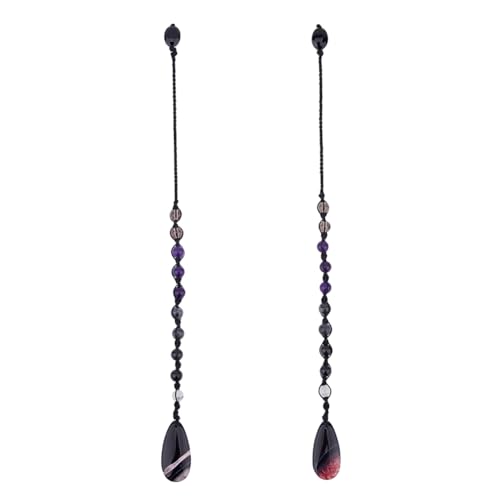 Hobbspring 2個 ジェムストーン ダウジング振り子 ブラック ミックスストーン ペンダント 瞑想 チャクラ バランス 32cm スピリチュアルポイント 宝石 ダウジング振り子 占い用
