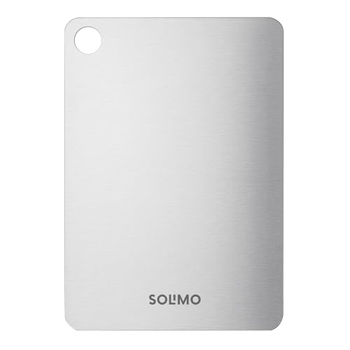 Image of Amazon Brand - Solimo Round Chopping Slicing, Kneading Board | Stainless Steel | Double Sided | Round Edge | for Vegetables, Fruits (L)