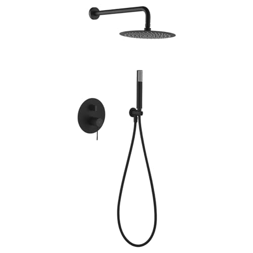 IMEX - Colonne de Douche Encastrée Noir Salle de Bain | Colonne Douche Encastrable Laiton Noire Mat | Pommeau Douche Anti Calcaire en Acier Inoxydable S.304 | Série Line