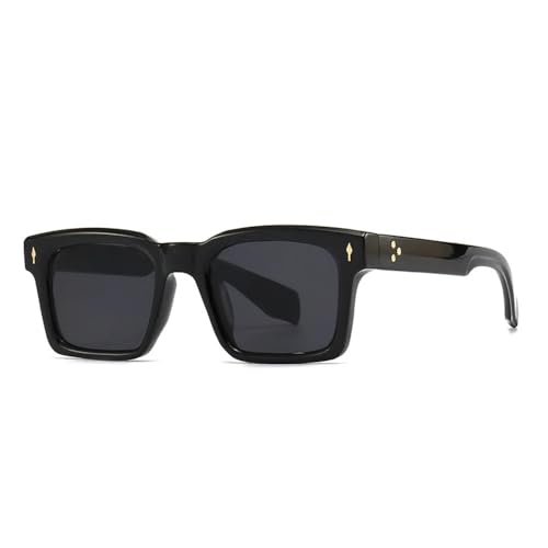 DSVIGF Square Rivets Gradient Sunglasses Men Shades UV400 Gray Women Sun Glasses C1 black black grey