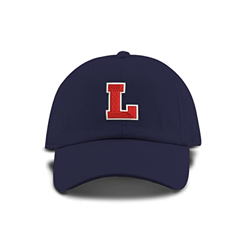 Monogram Letter or Number Baseball Cap - Toddler, Youth Kids, and Adult Adjustable Hat - Navy Hat with White and Red Thread