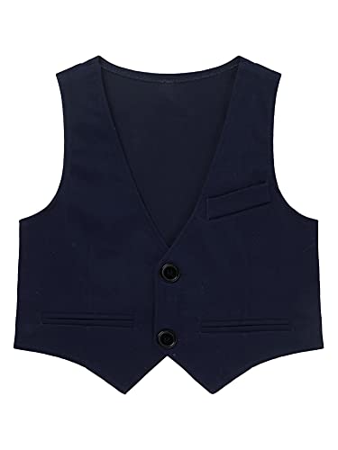 CHICTRY Big Boys Classic Formal Suit Vest Lapel Collar Dressy Waistcoat with Double Breasted Navy Blue 2 Buttons 2 Years
