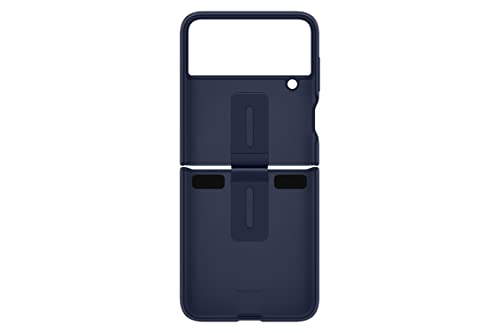 Image of Samsung Galaxy Z Flip 4 Silicone Cover with Ring, Protective Phone Case with Finger Loop, Matte Finish, Bold Style, Handheld Design, US Version, Navy